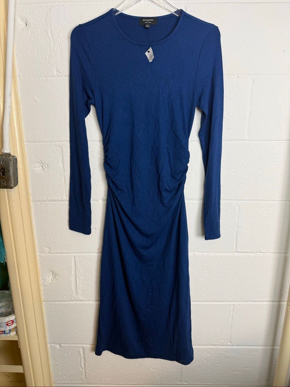 Banana Republic Women’s Small Soft Luxe Ruched Midi Dress Blue Long Sleeve NWT